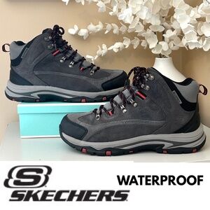 Skechers Men’s Grey Suede Waterproof Hiker Boots Relaxed Fit Size 9.5